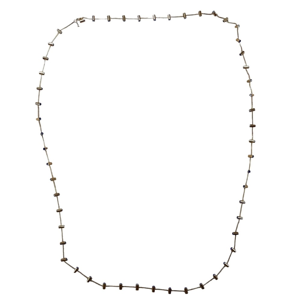 Swatch Necklace Gold Tone Station Chain Blue Stones 23 In Lobster Clasp Womens